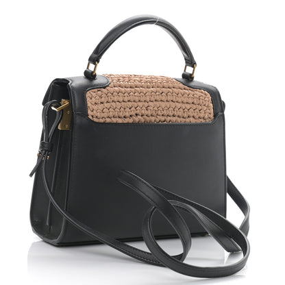 Saint Laurent Raffia Calfskin Mini Classic Monogram Cassandra Top Handle Black Natural 2 of 11