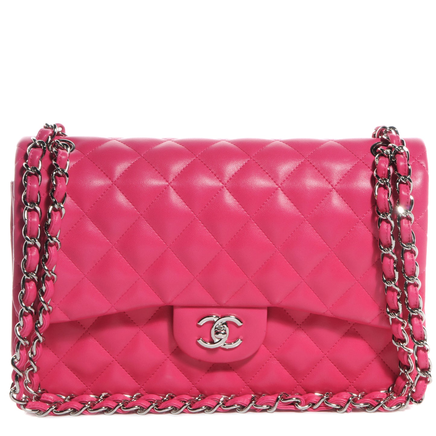Lambskin Quilted Jumbo Double Flap Dark Pink