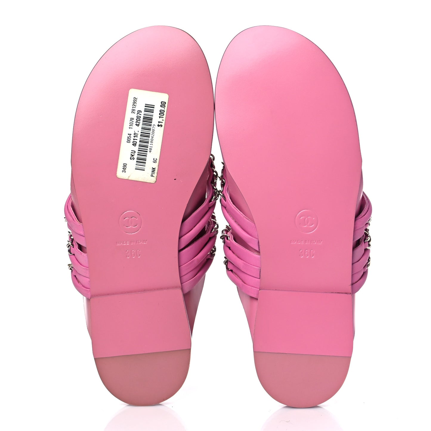 Calfskin Chain CC Thong Flat Sandals 36 Pink