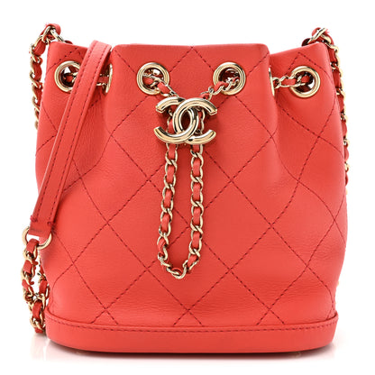 Chanel Calfskin Stitched Mini Drawstring CC Bag Red 1 of 10