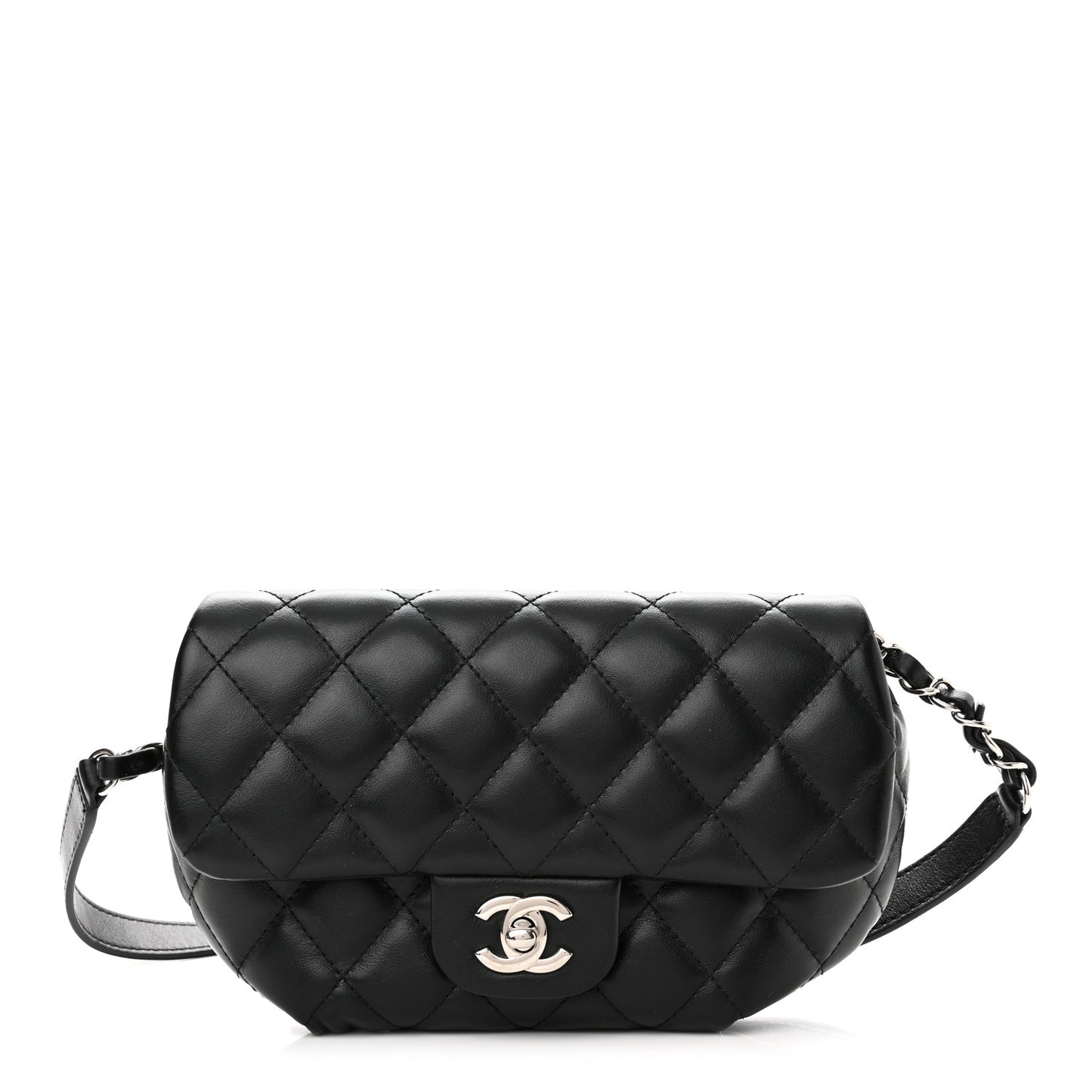 Calfskin Quilted CC Uniform Flap Belt Bag Black