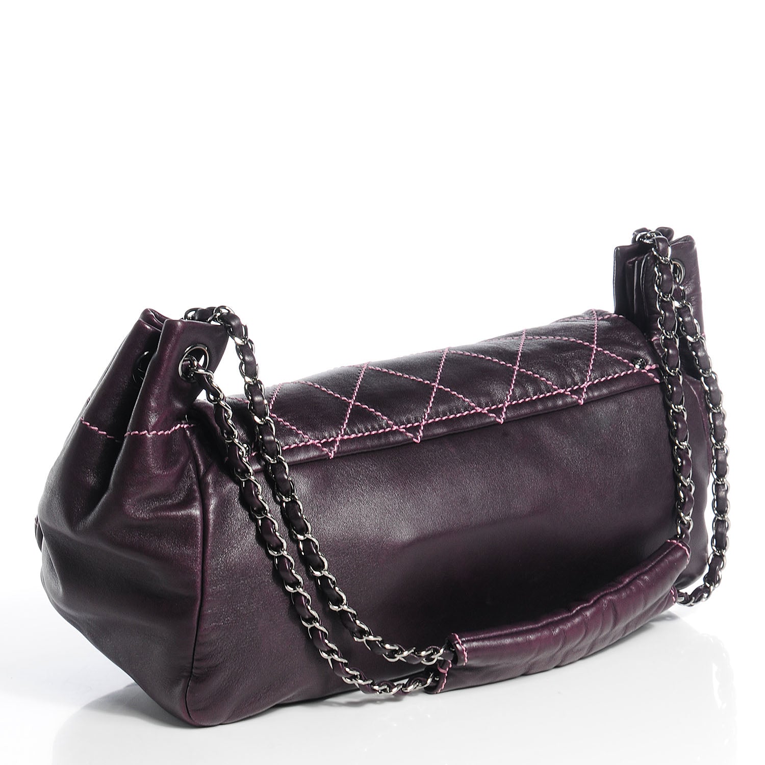 Chanel Lambskin Contrast Stitch Surpique Accordion Flap Dark Purple 3 of 7