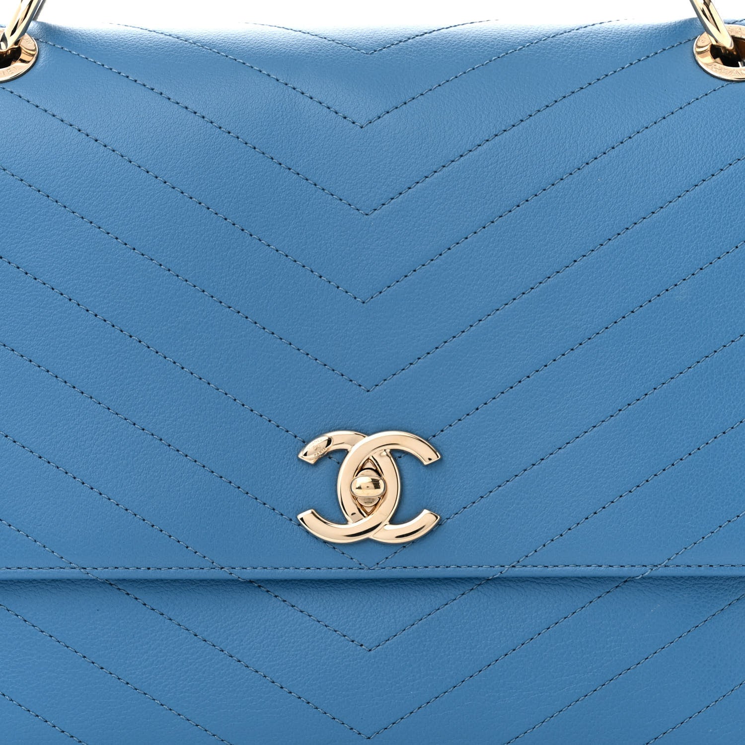 Chanel Grained Calfskin Medium Chevron Chic Top Handle Flap Blue 8 of 12