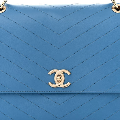 Chanel Grained Calfskin Medium Chevron Chic Top Handle Flap Blue 8 of 12