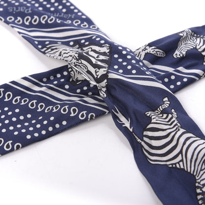 Hermes Silk Les Zebres Twilly Gris Marine Black White 5 of 5