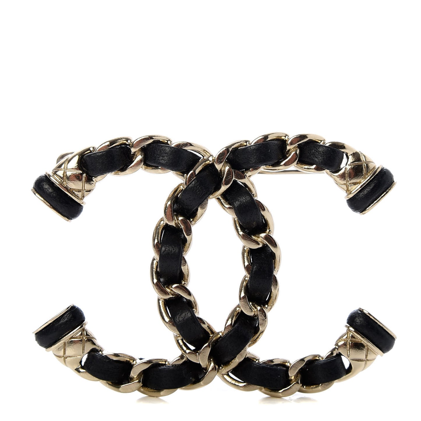 Lambskin Chain CC Brooch Black Gold