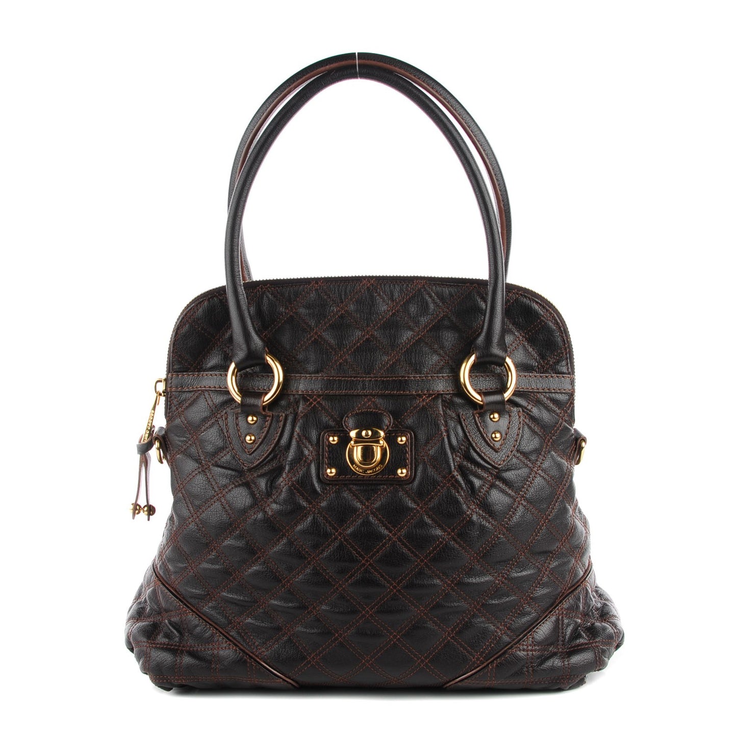 Lacquered Goatskin Quilting Class Satchel Truffle