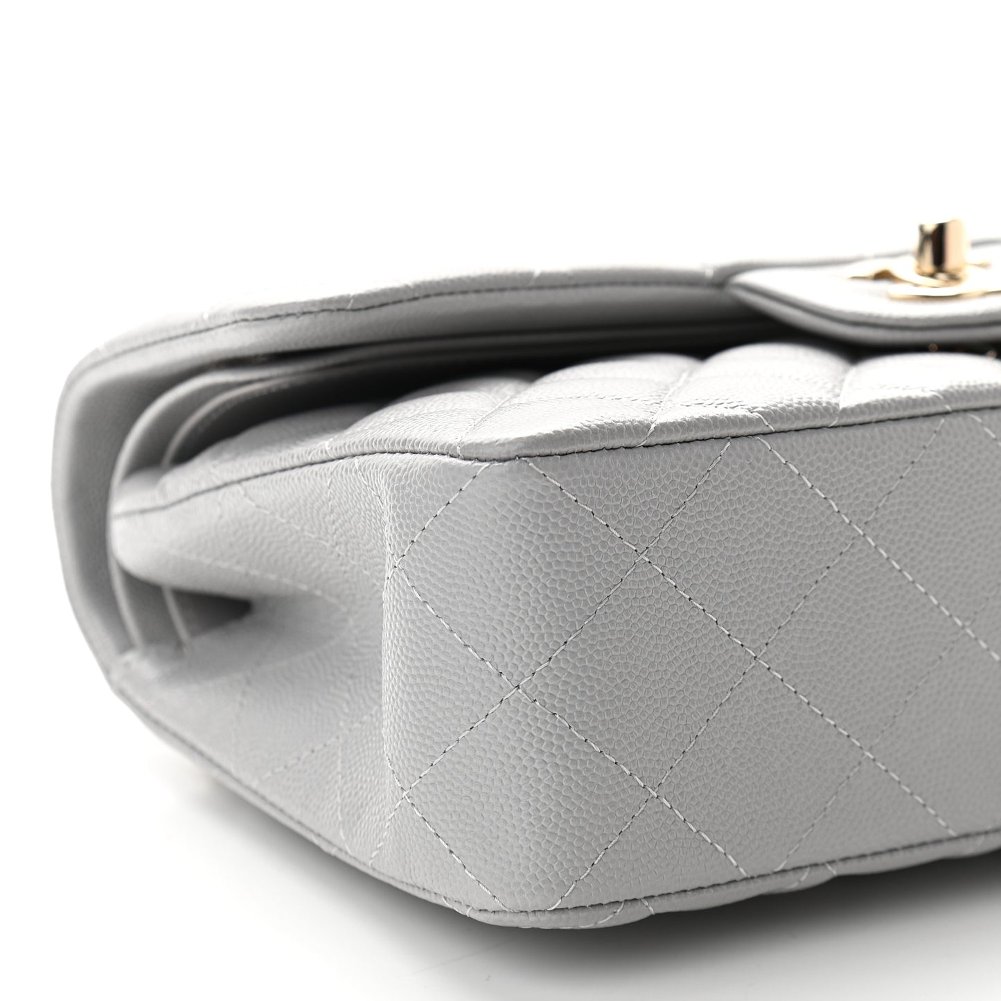 Caviar Quilted Small Double Flap Grey