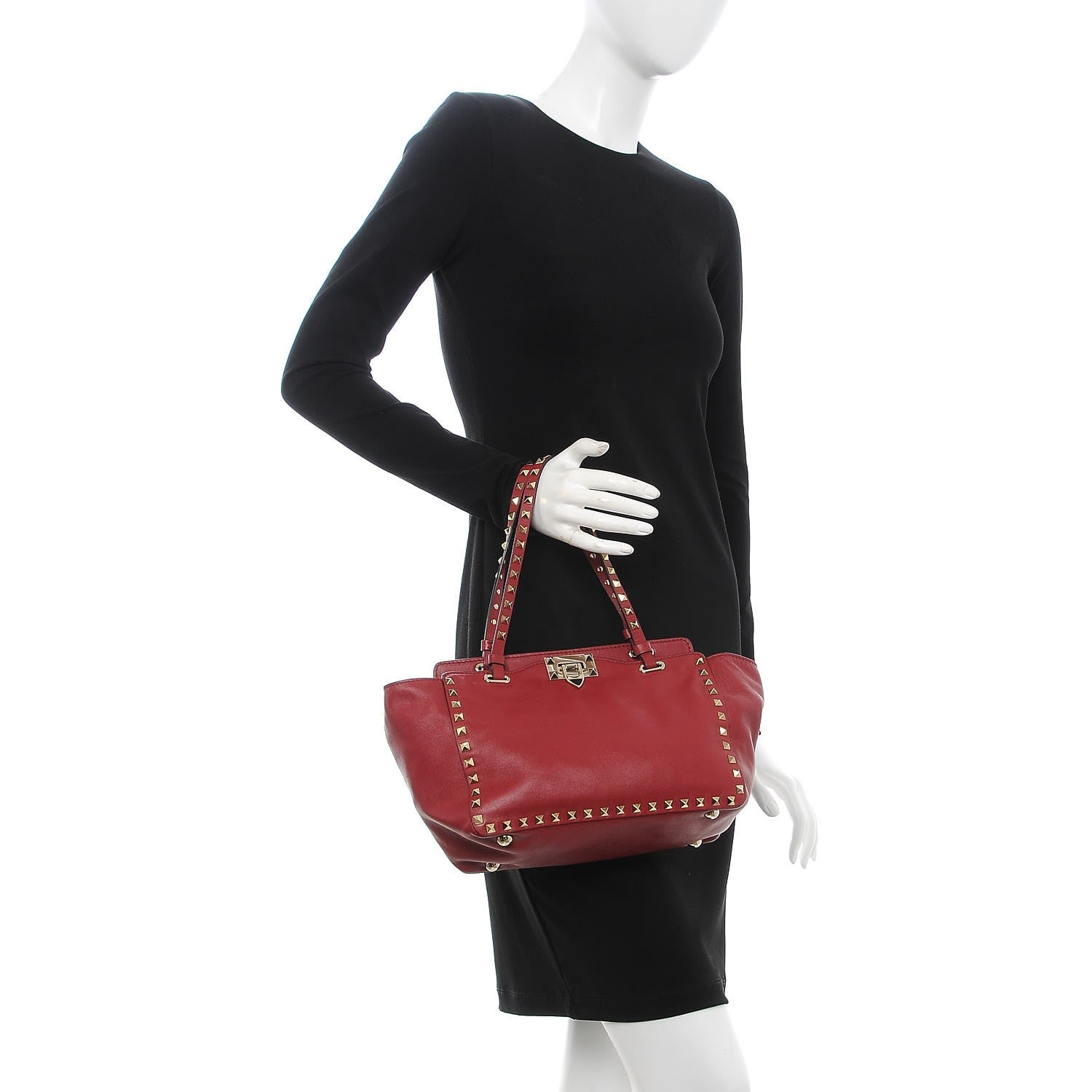Valentino Garavani Vitello Small Rockstud Tote Scarlet 3 of 10