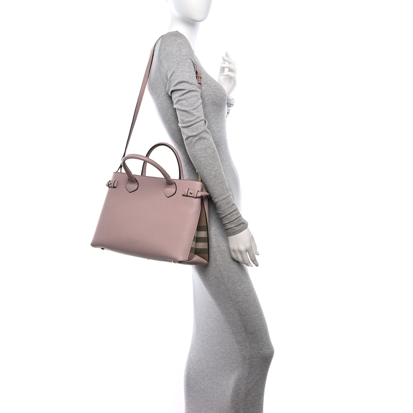 Derby Calfskin House Check Medium Banner Tote Pale Orchid