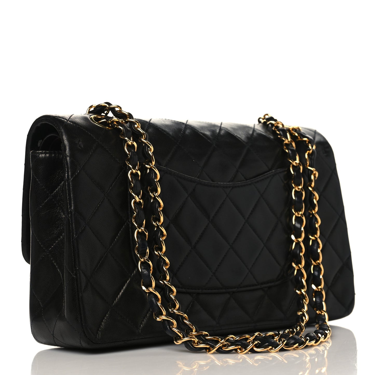 Lambskin Quilted Medium Double Flap Black