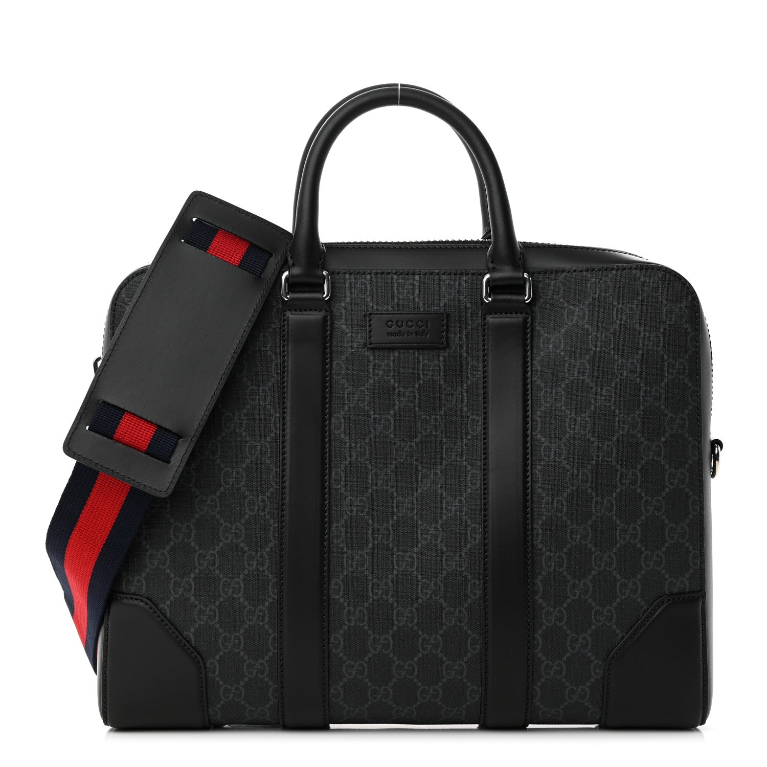 Gucci GG Supreme Monogram Appia Calfskin Web Briefcase Black 1 of 9