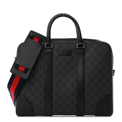 Gucci GG Supreme Monogram Appia Calfskin Web Briefcase Black 1 of 9