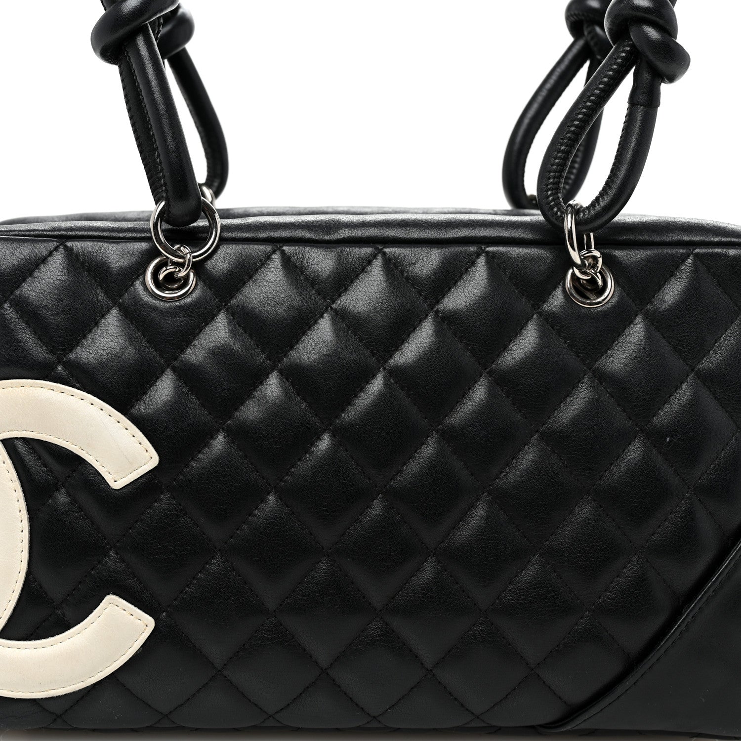 Chanel Calfskin Quilted Large Cambon Bowler Black White 8 of 10