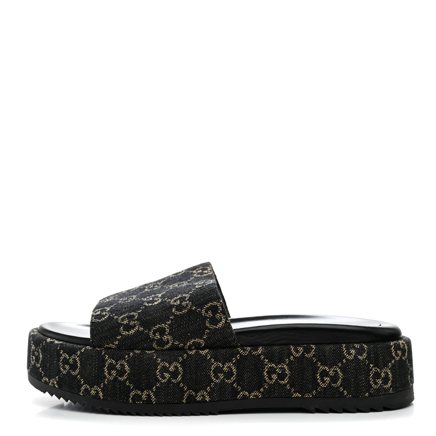 Gucci Jacquard Black Denim GG Monogram Angelina Platform 55mm Slide Sandals 41 Black Ivory 1 of 9