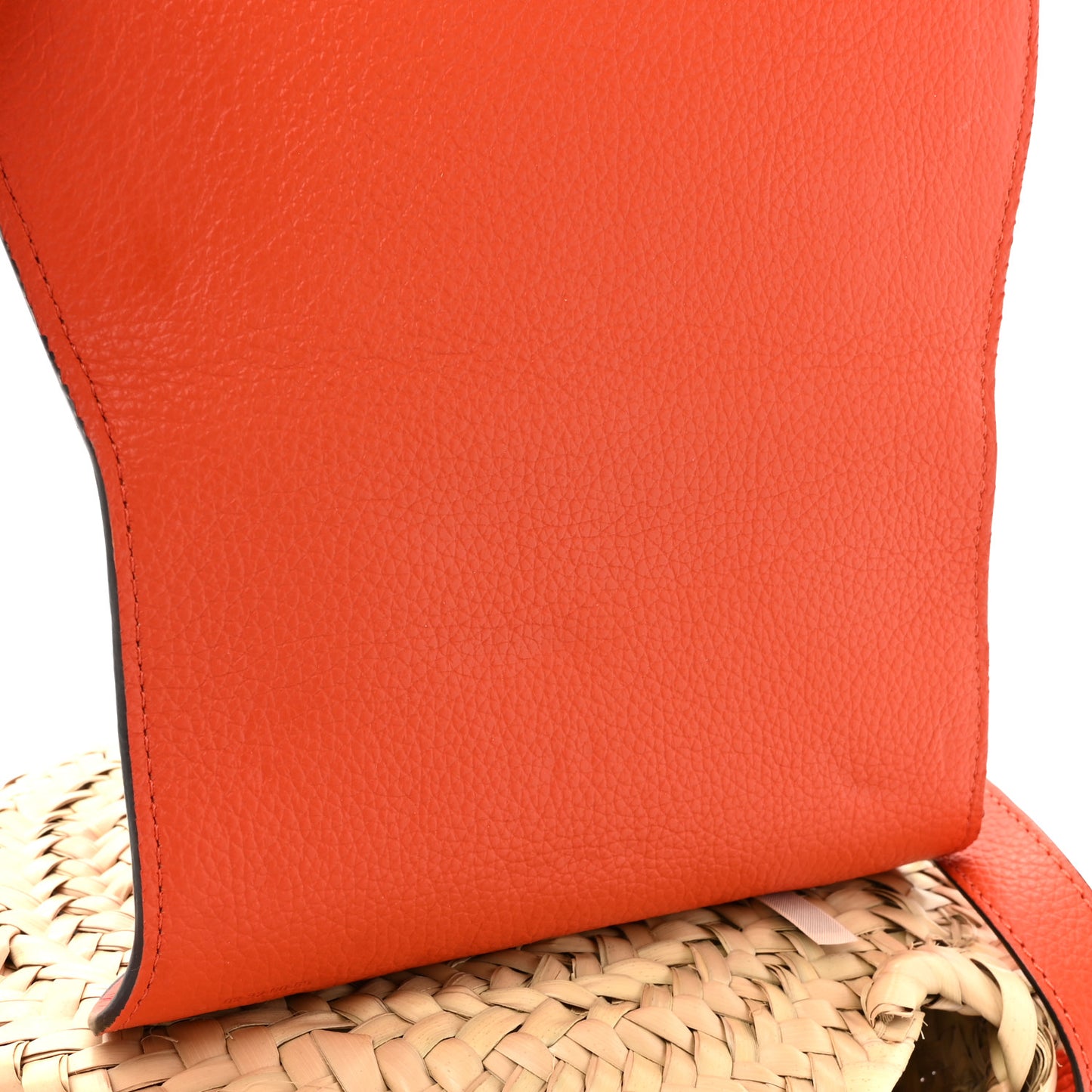 Grained Calfskin Palm Woven Small Marcie Basket Saddle Rusted Orange