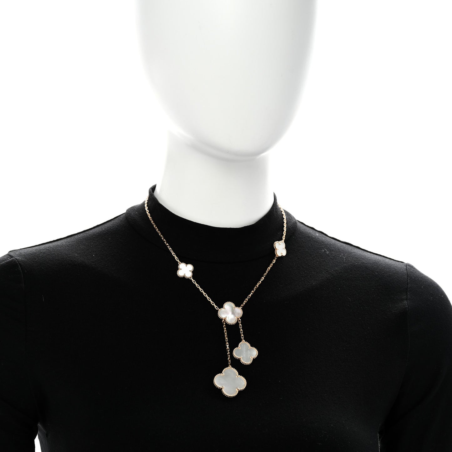 18K Yellow Gold Mother of Pearl 6 Motifs Magic Alhambra Necklace