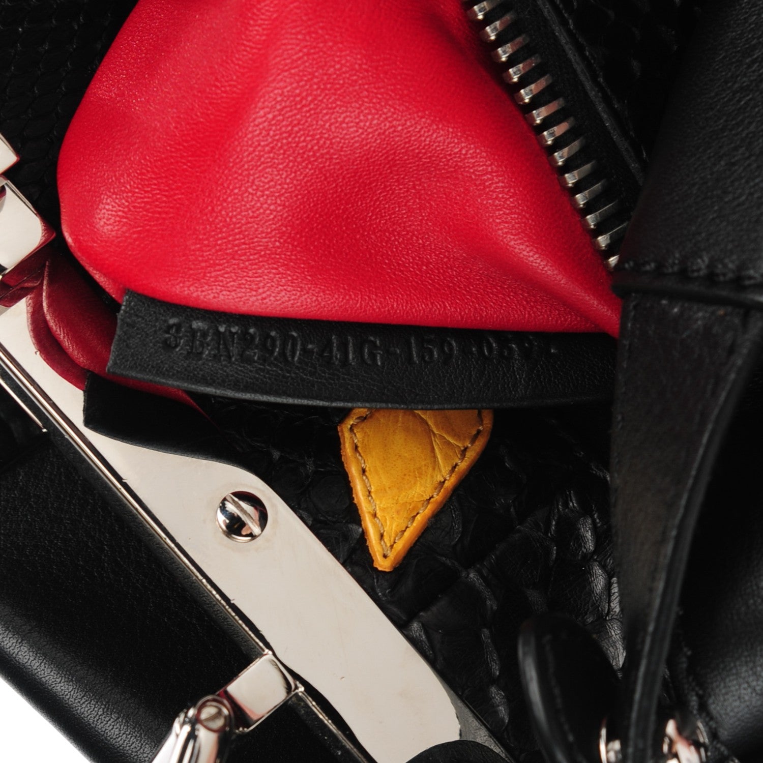 Fendi Vitello Seta Python Crocodile Monster Eyes Medium Peekaboo Iconic Satchel Black Girasole 8 of 8