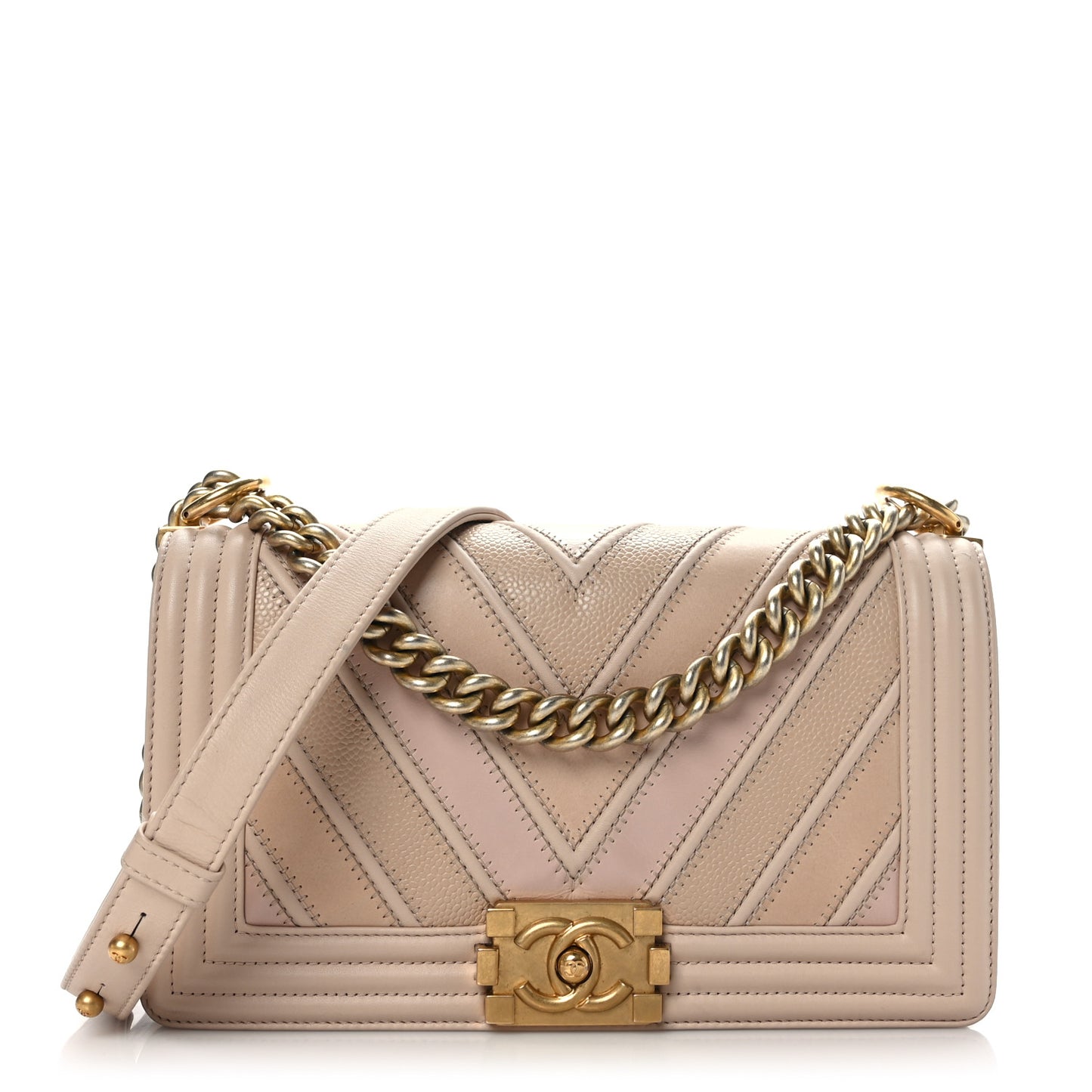 Caviar Suede Calfskin Chevron Medium Boy Flap Beige