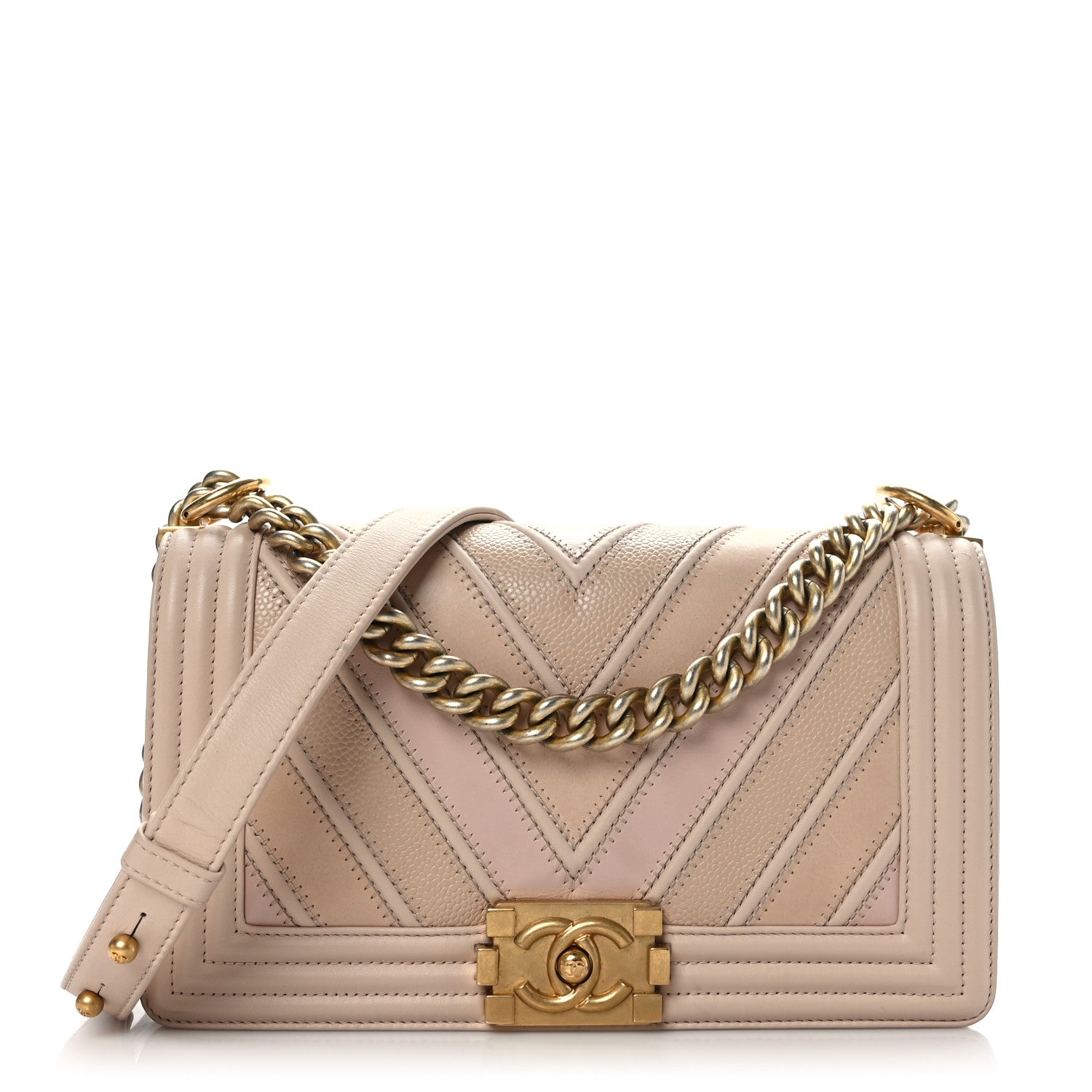 Chanel Caviar Suede Calfskin Chevron Medium Boy Flap Beige 1 of 9