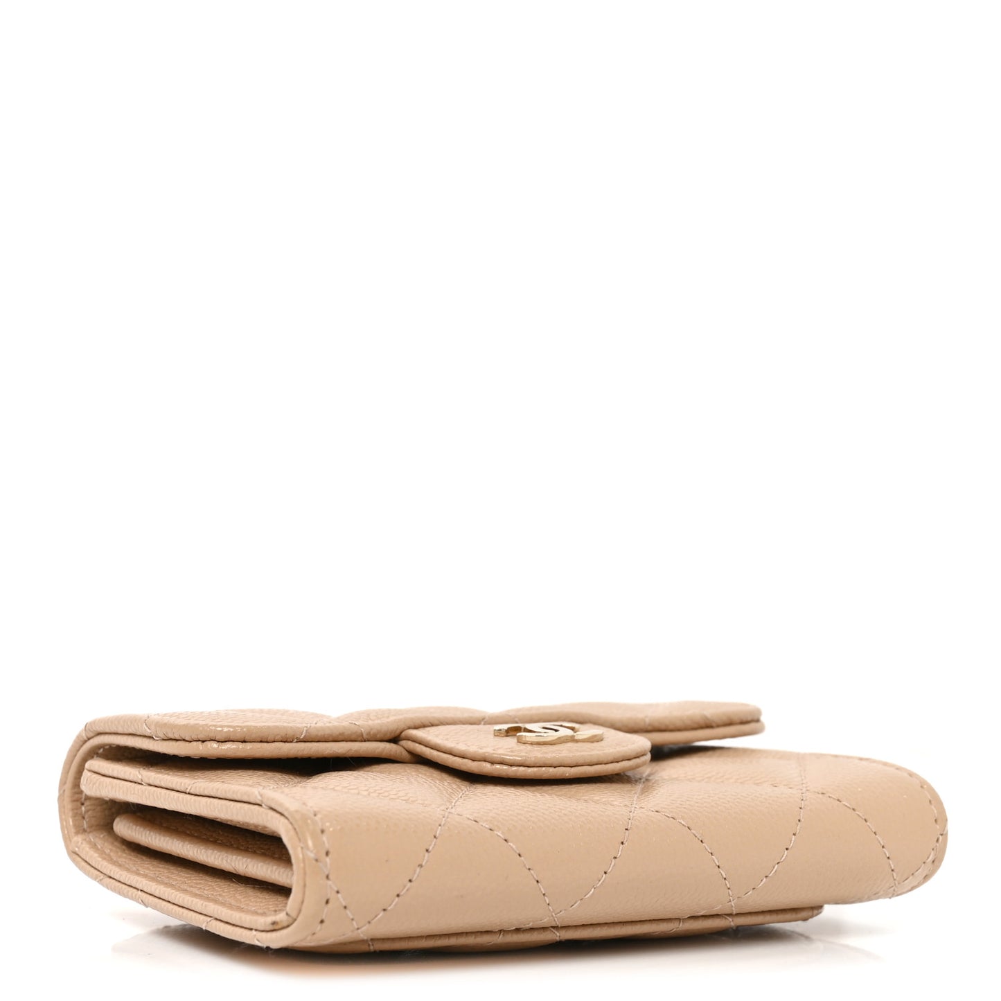 Caviar Quilted Flap Card Holder Wallet Beige