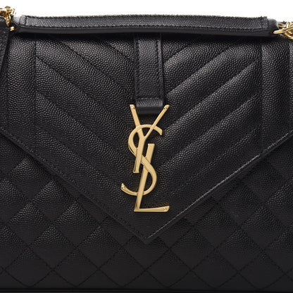 Saint Laurent Grain De Poudre Textured Mixed Matelasse Triquilt Medium Monogram Satchel Black 13 of 13