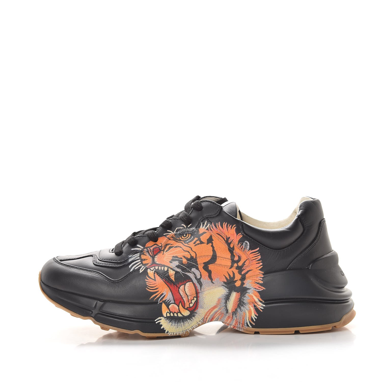 Gucci Calfskin Tiger Print Mens Rhyton Sneakers 38.5 Black 1 of 10