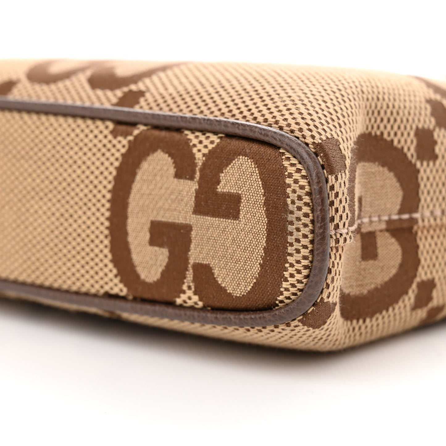 Monogram Jumbo GG Textured Dollar Calfskin Web Wristlet Messenger Bag Camel Ebony New Acero