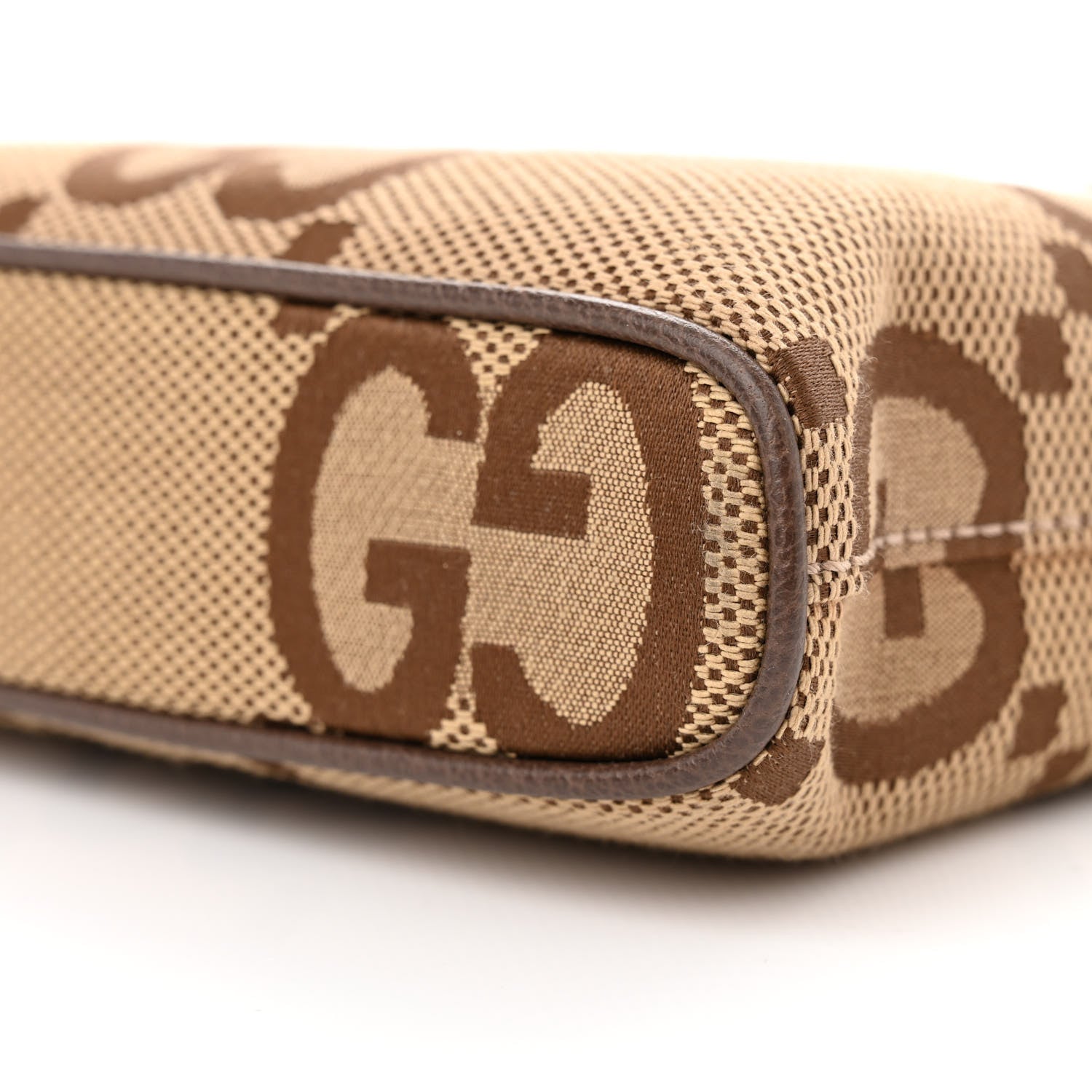 Gucci Monogram Jumbo GG Textured Dollar Calfskin Web Wristlet Messenger Bag Camel Ebony New Acero 9 of 14
