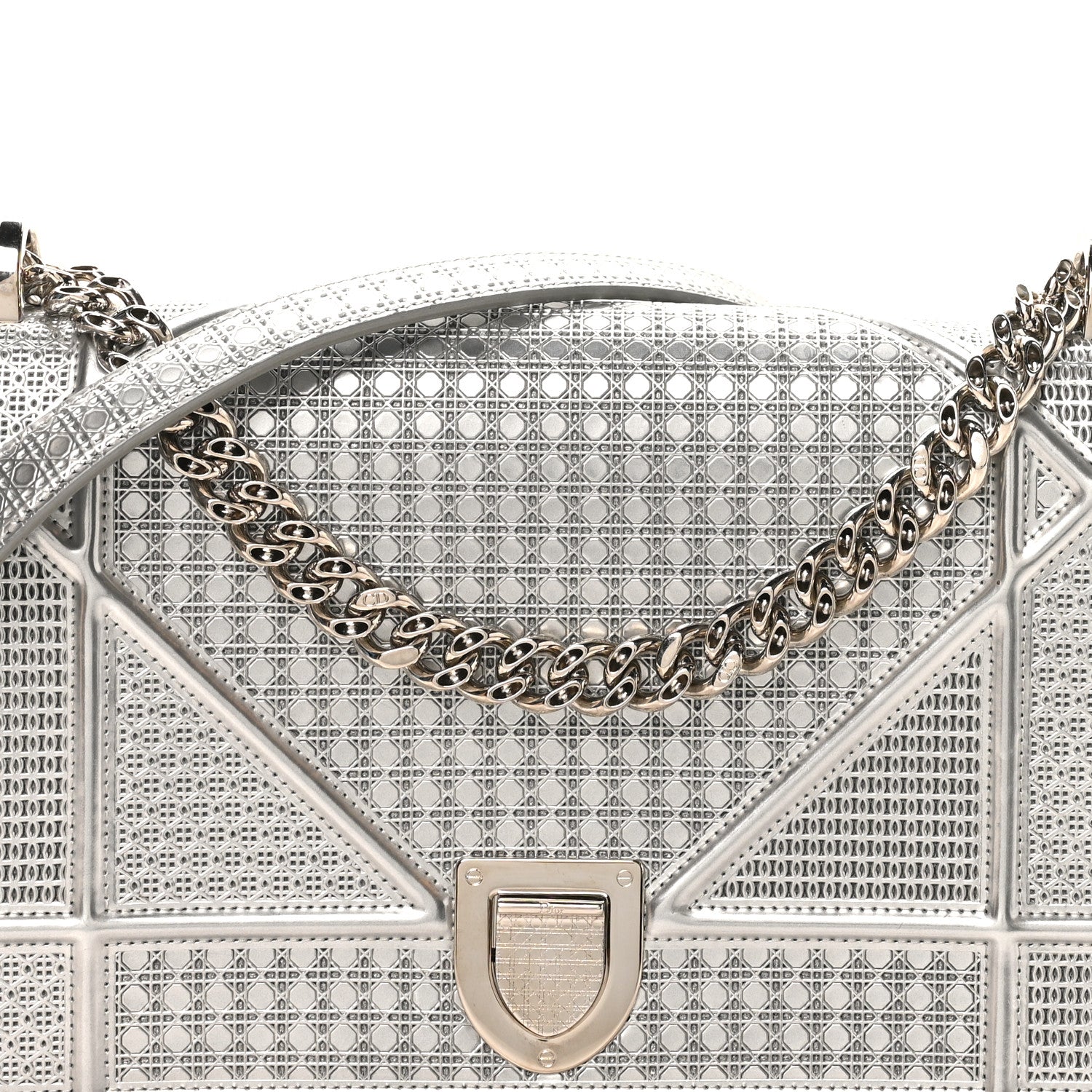Christian Dior Metallic Patent Micro-Cannage Medium Diorama Flap Bag Silver 7 of 9