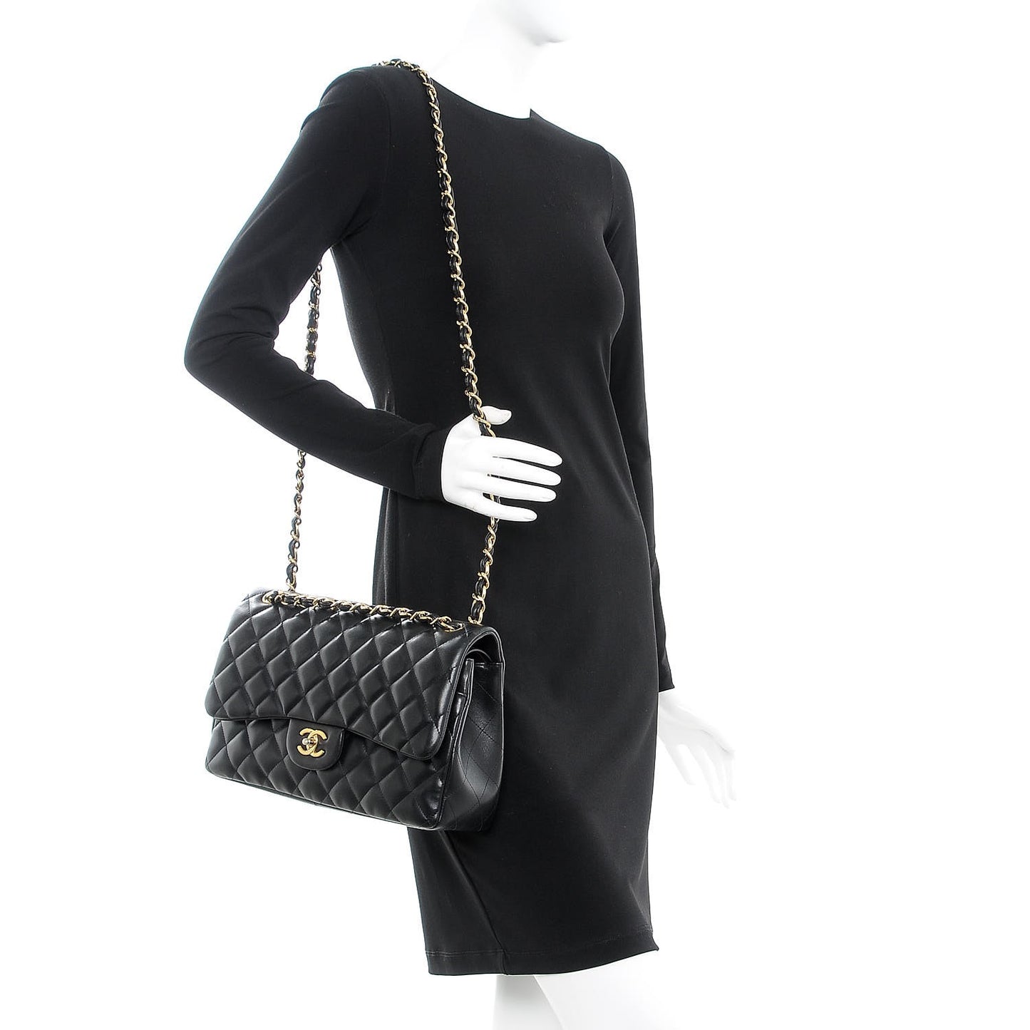 Lambskin Quilted Jumbo Double Flap Black