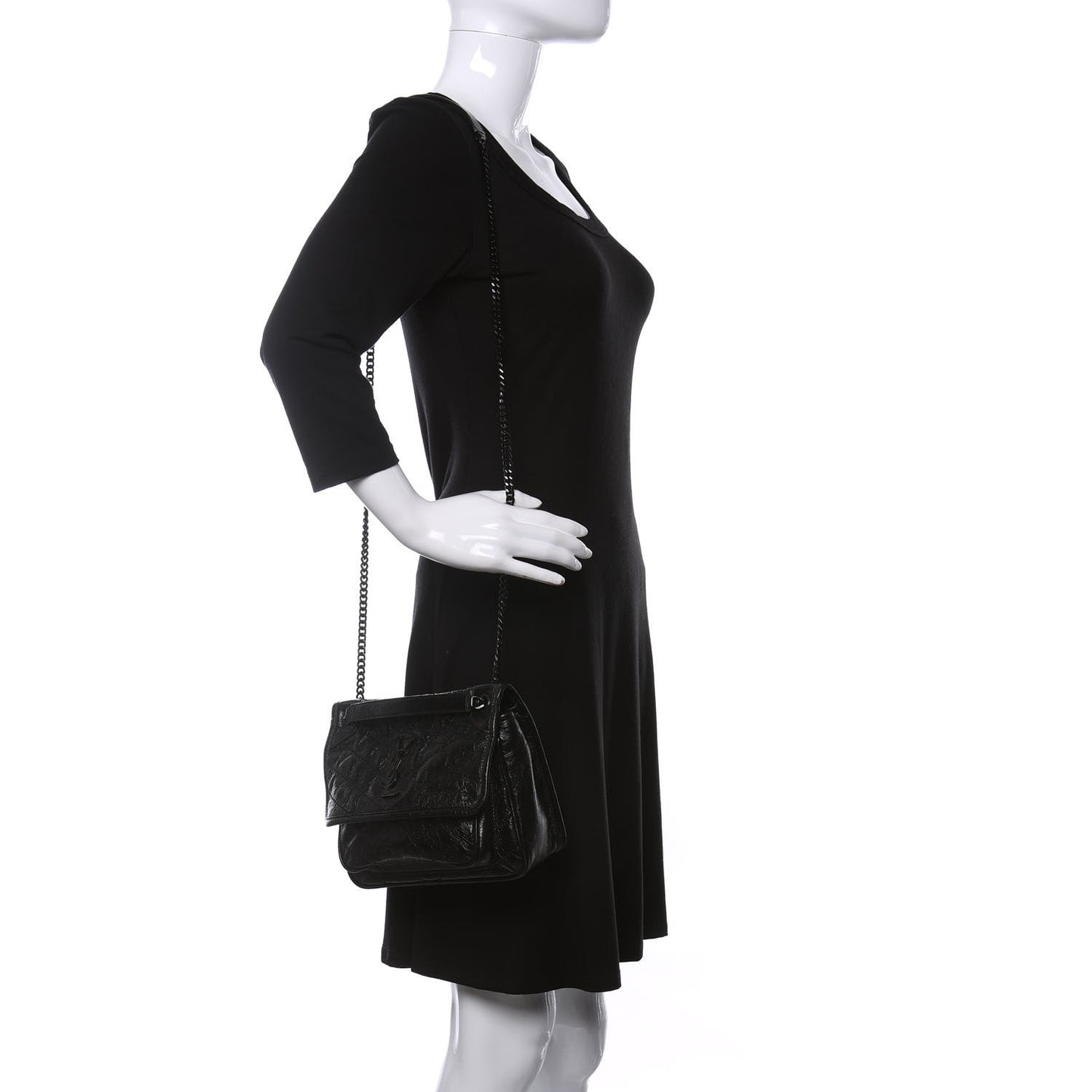Crinkled Calfskin Matelasse Monogram Baby Niki Chain Satchel Black