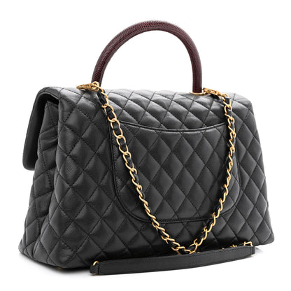 Chanel Caviar Lizard Quilted Medium Coco Handle Flap Black 3 of 10