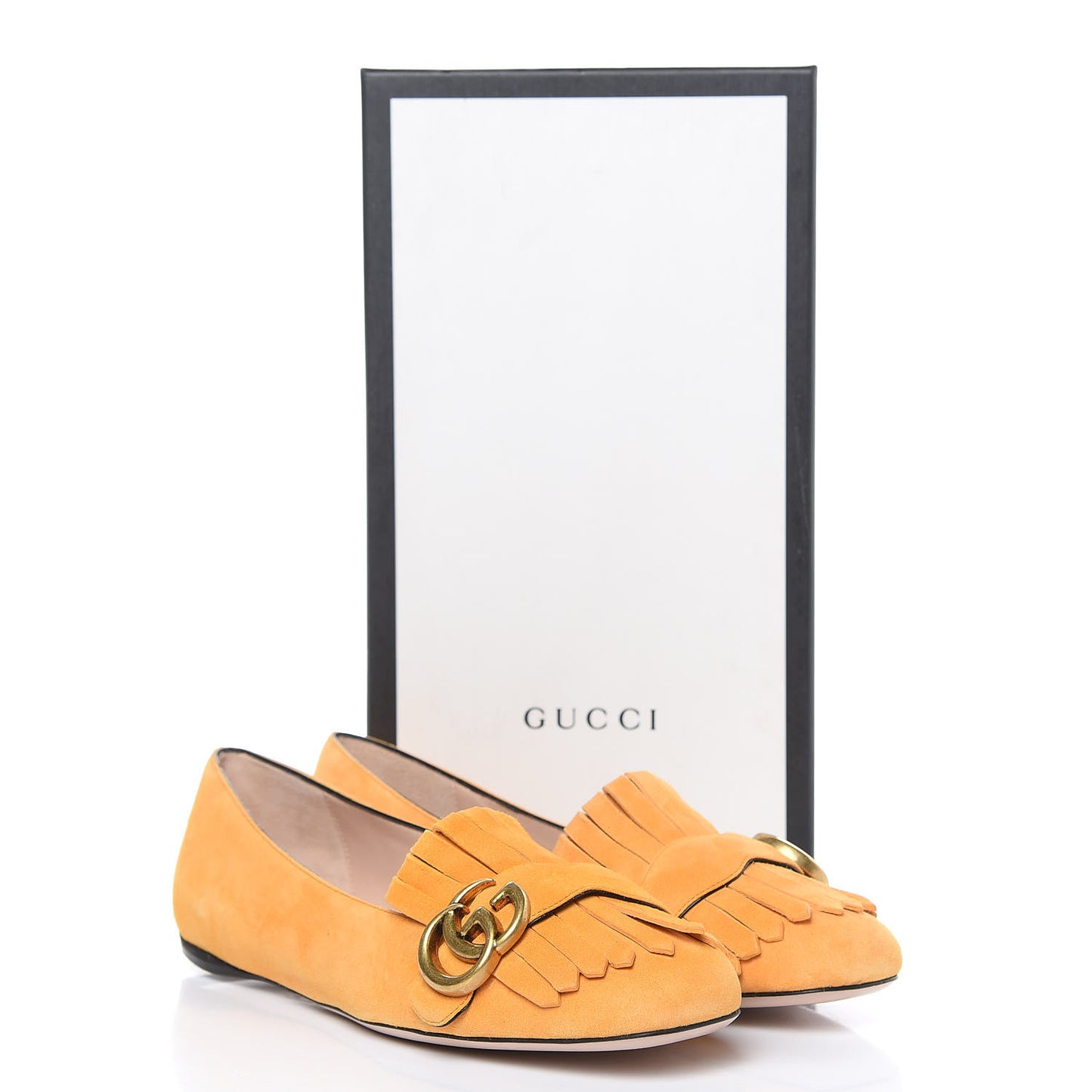 Kid Scamosciato GG Marmont Fringe Flats 38 Crystal Copper