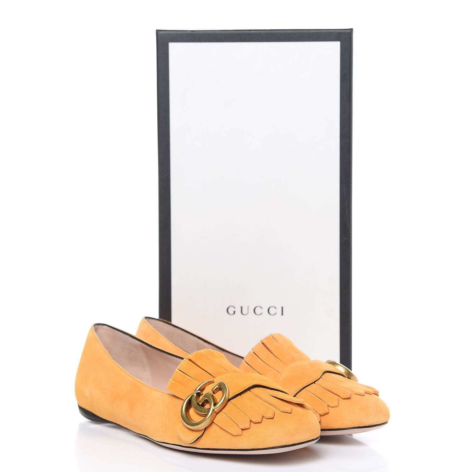 Gucci Kid Scamosciato GG Marmont Fringe Flats 38 Crystal Copper 9 of 9