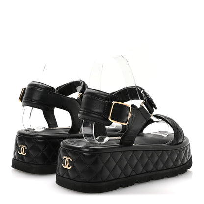 Chanel Lambskin Quilted Platform Sandals 38 Black 5 of 9