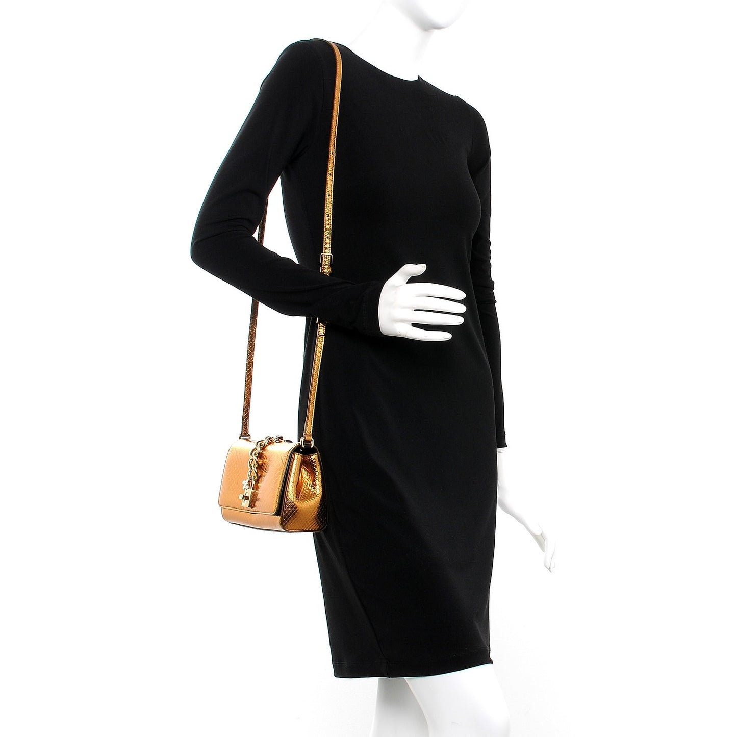 Metallic Python Shoulder Bag Gold