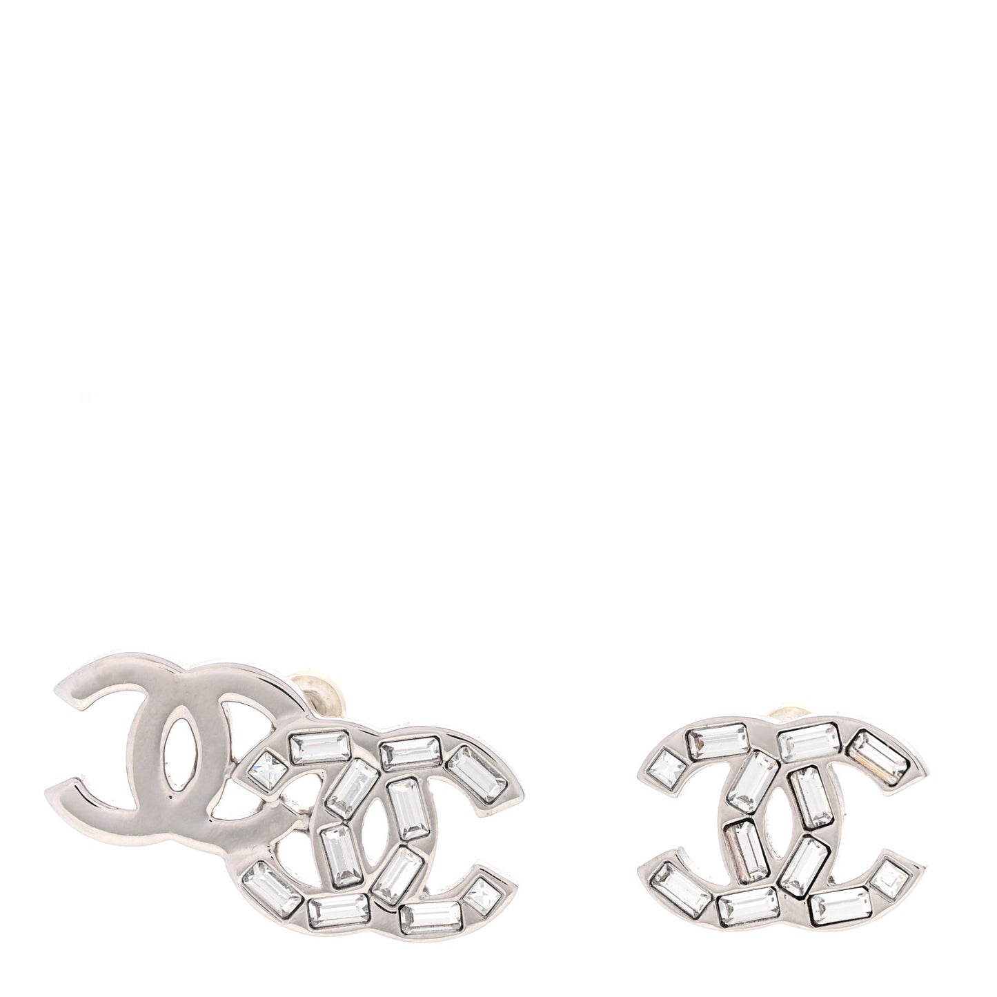 Baguette Crystal Double CC Earrings Silver