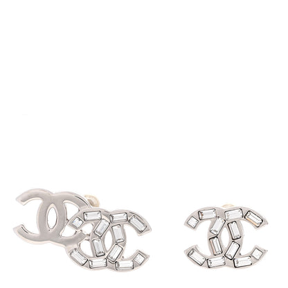 Chanel Baguette Crystal Double CC Earrings Silver 1 of 5
