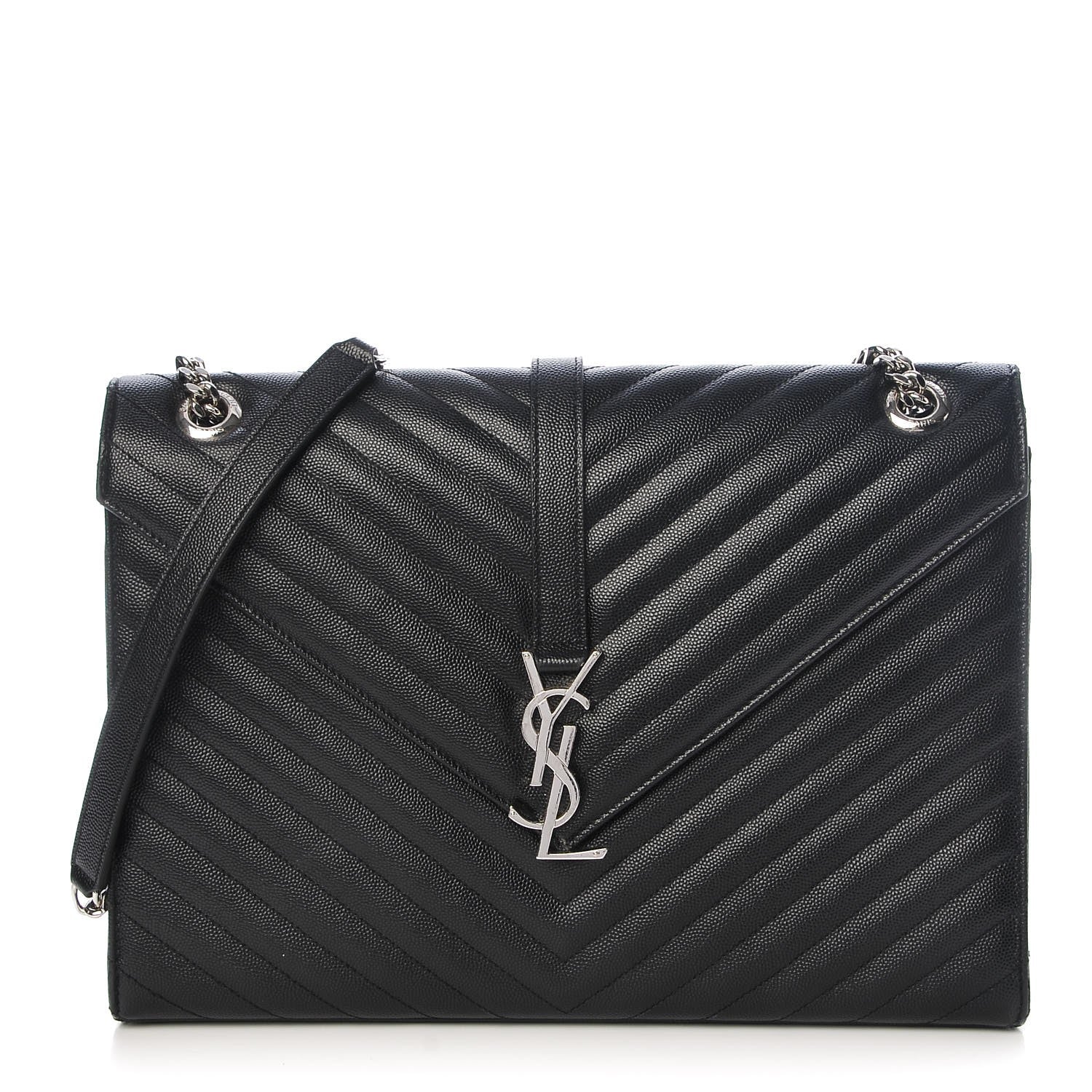 Saint Laurent Grain De Poudre Matelasse Chevron Large Monogram Satchel Black 1 of 9