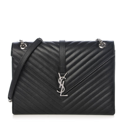 Saint Laurent Grain De Poudre Matelasse Chevron Large Monogram Satchel Black 1 of 9
