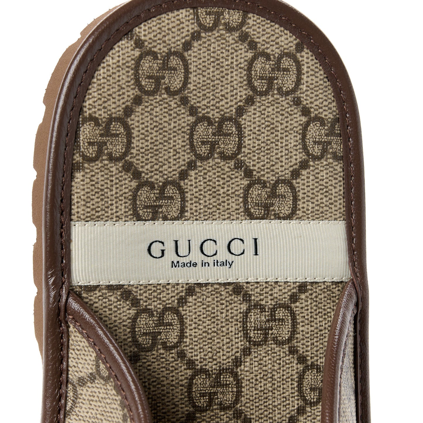 GG Supreme Monogram Granada Kid Mens Horsebit Lug Sole Mules 8 Beige Ebony New Acero