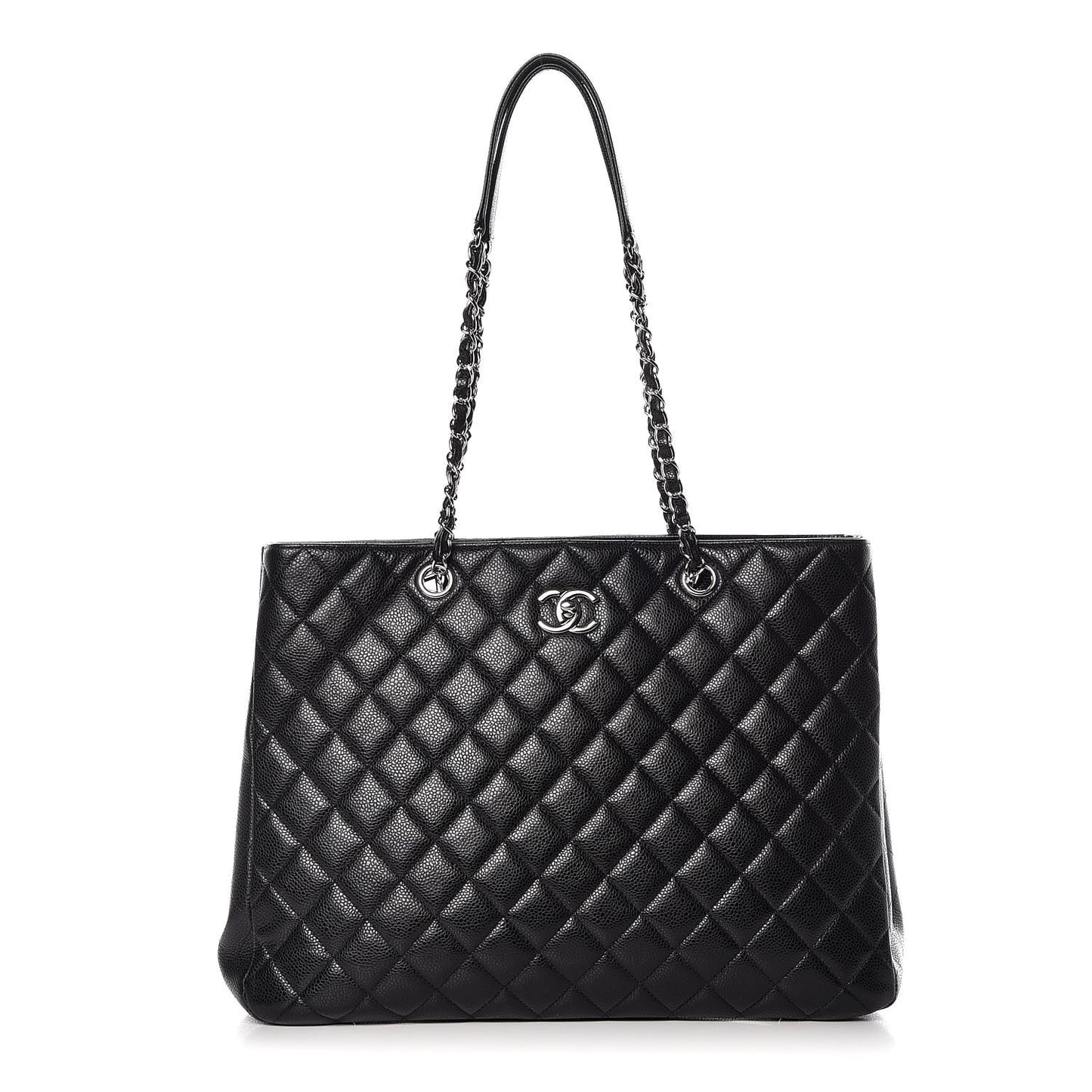 Caviar Quilted Large Shopping Tote Black