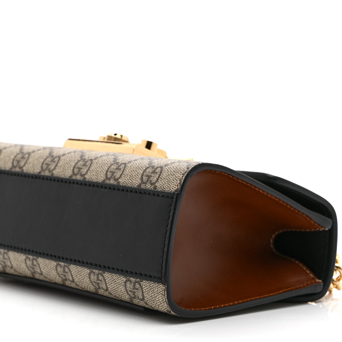 GG Supreme Monogram Calfskin Small Padlock Shoulder Bag Beige Black Cuir