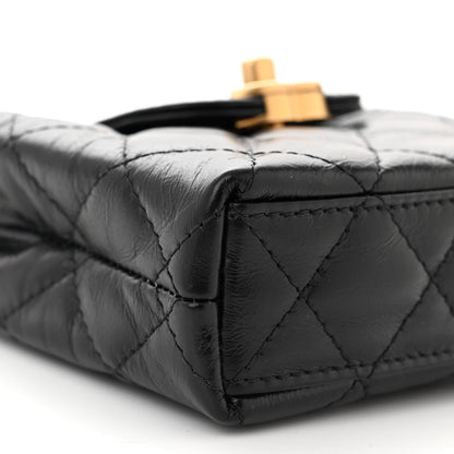 Chanel Shiny Aged Calfskin Quilted Mini Nano Kelly Shopper Black 8 of 10