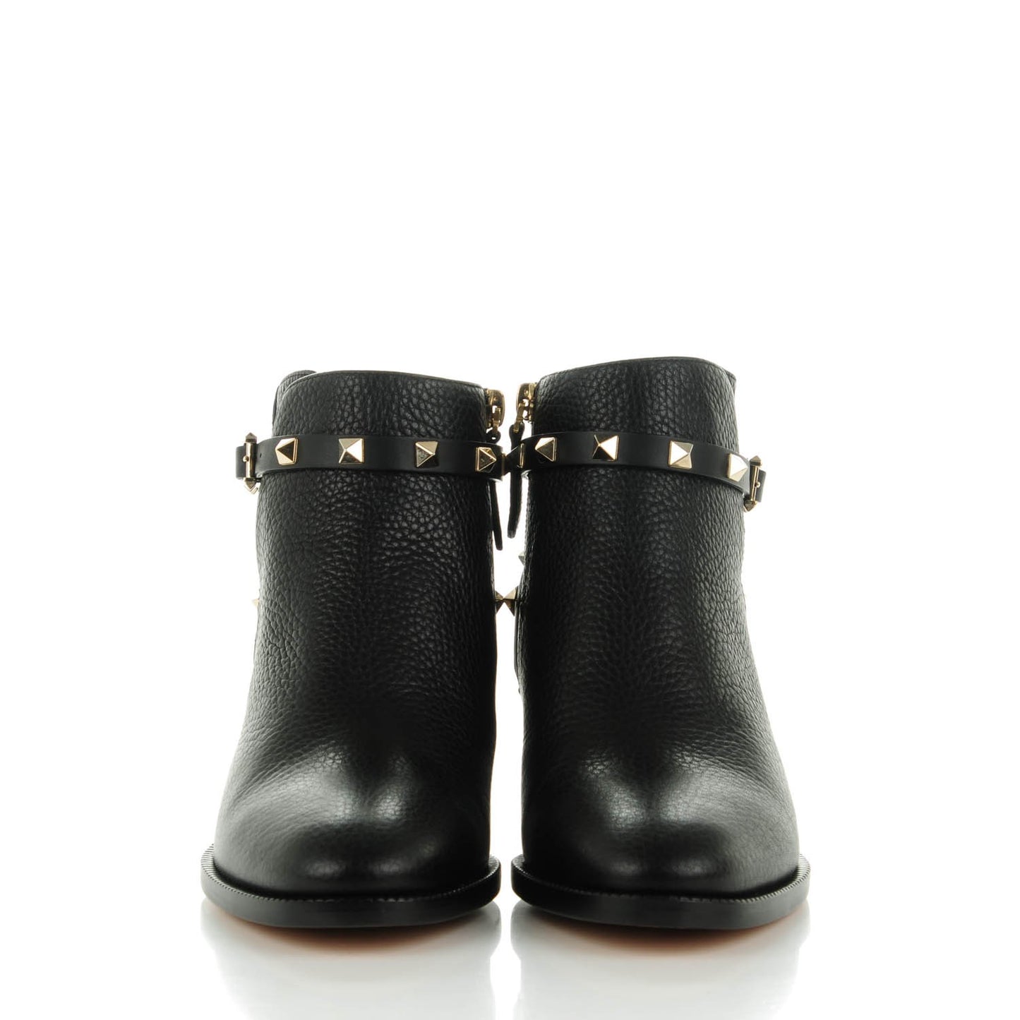 Grained Calfskin Rockstud Single Buckle 35mm Cowboy Ankle Boots 37 Black