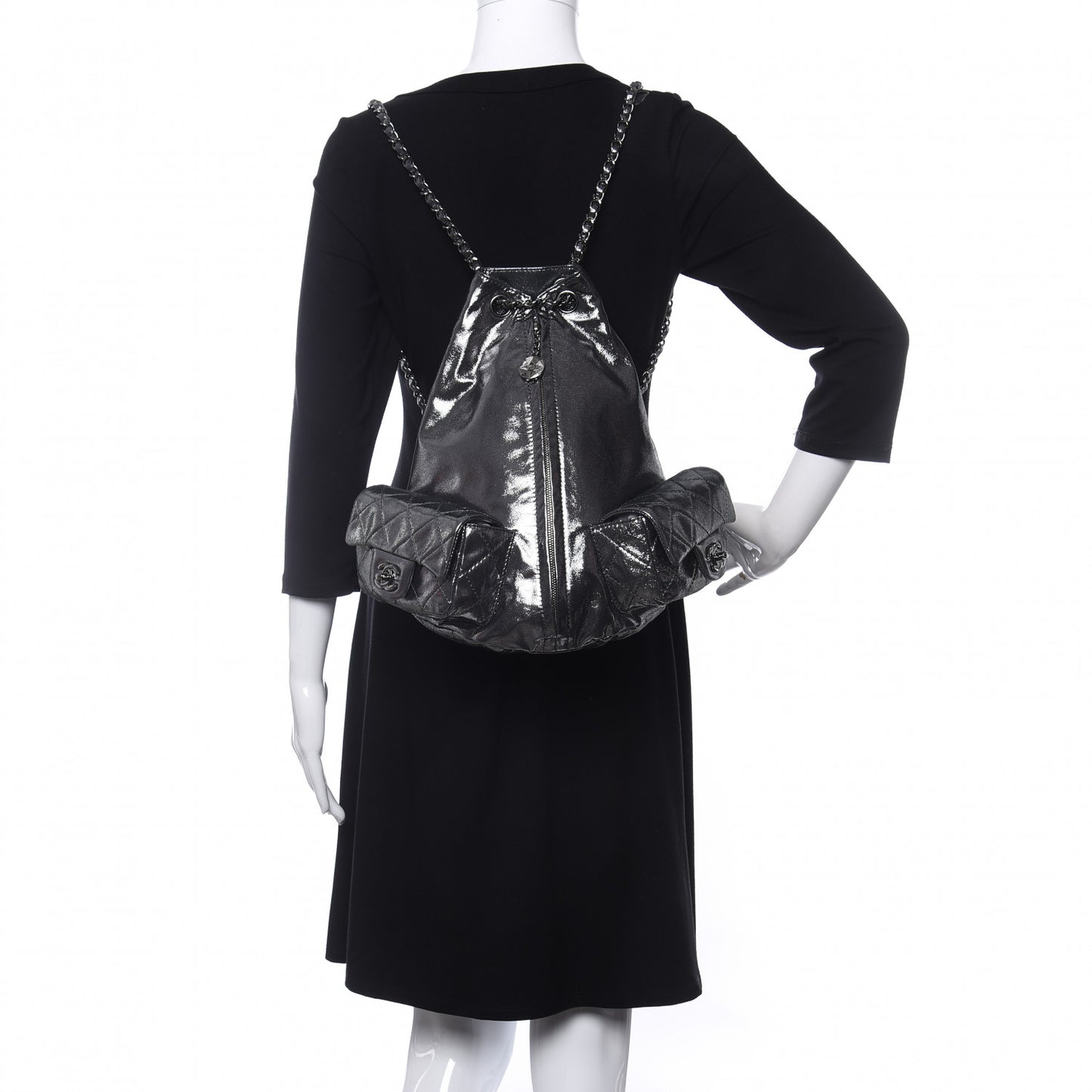 Iridescent Calfskin Large Backpack Is Back Dark Grey