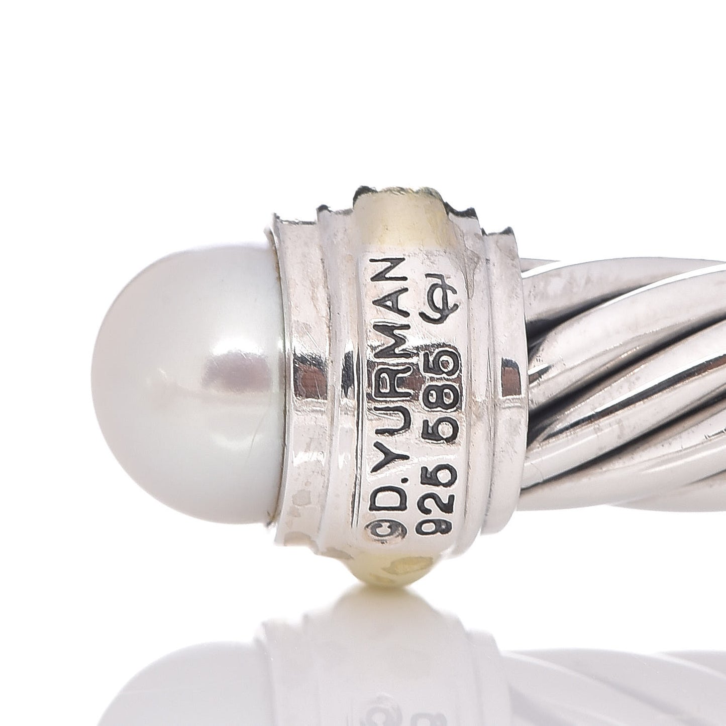 Sterling Silver 14K Yellow Gold Pearl 7mm Cable Classics Bracelet
