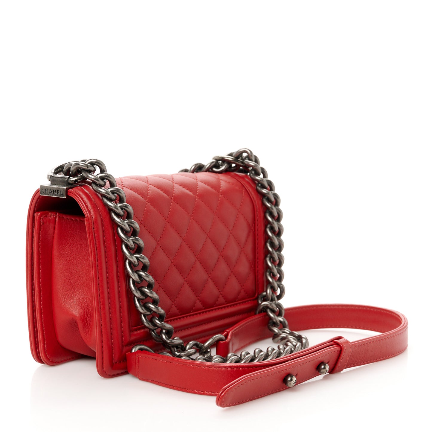 Lambskin Quilted Small Boy Flap Red