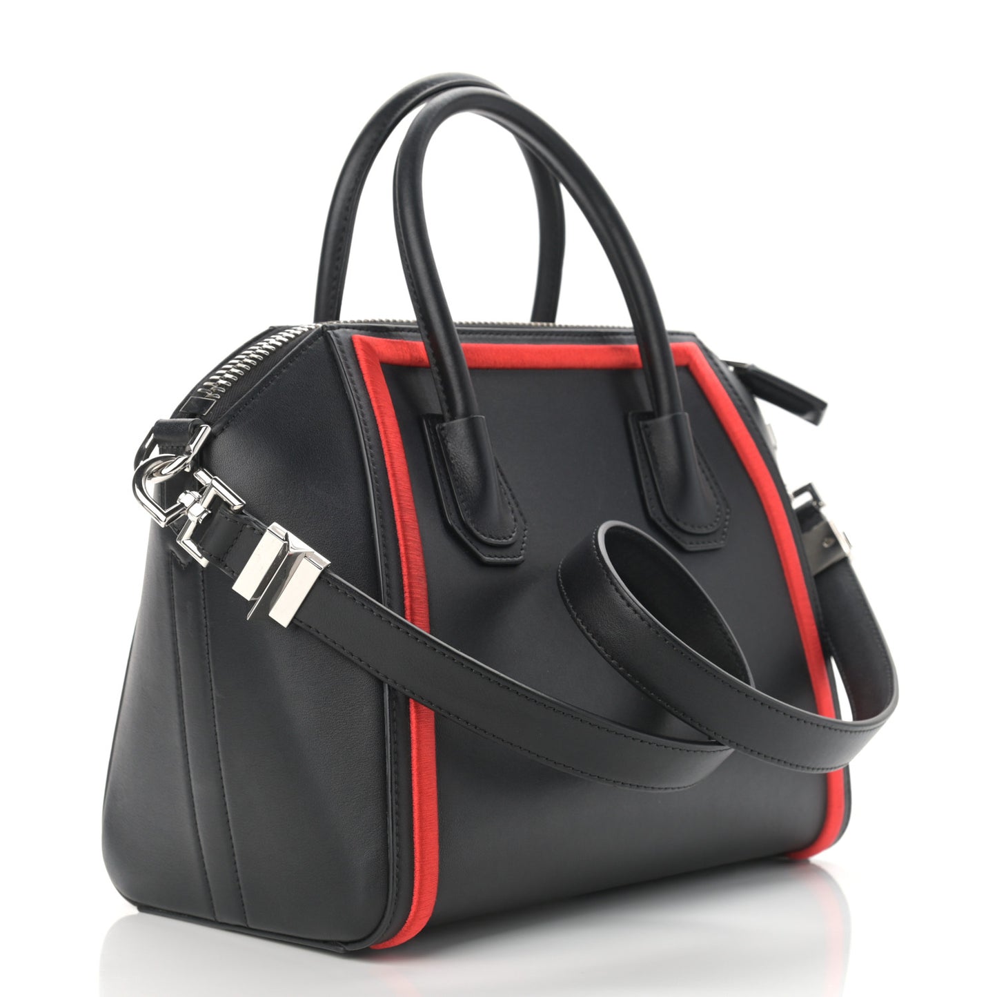 Calfskin Small Embroidered Frame Antigona Black Red